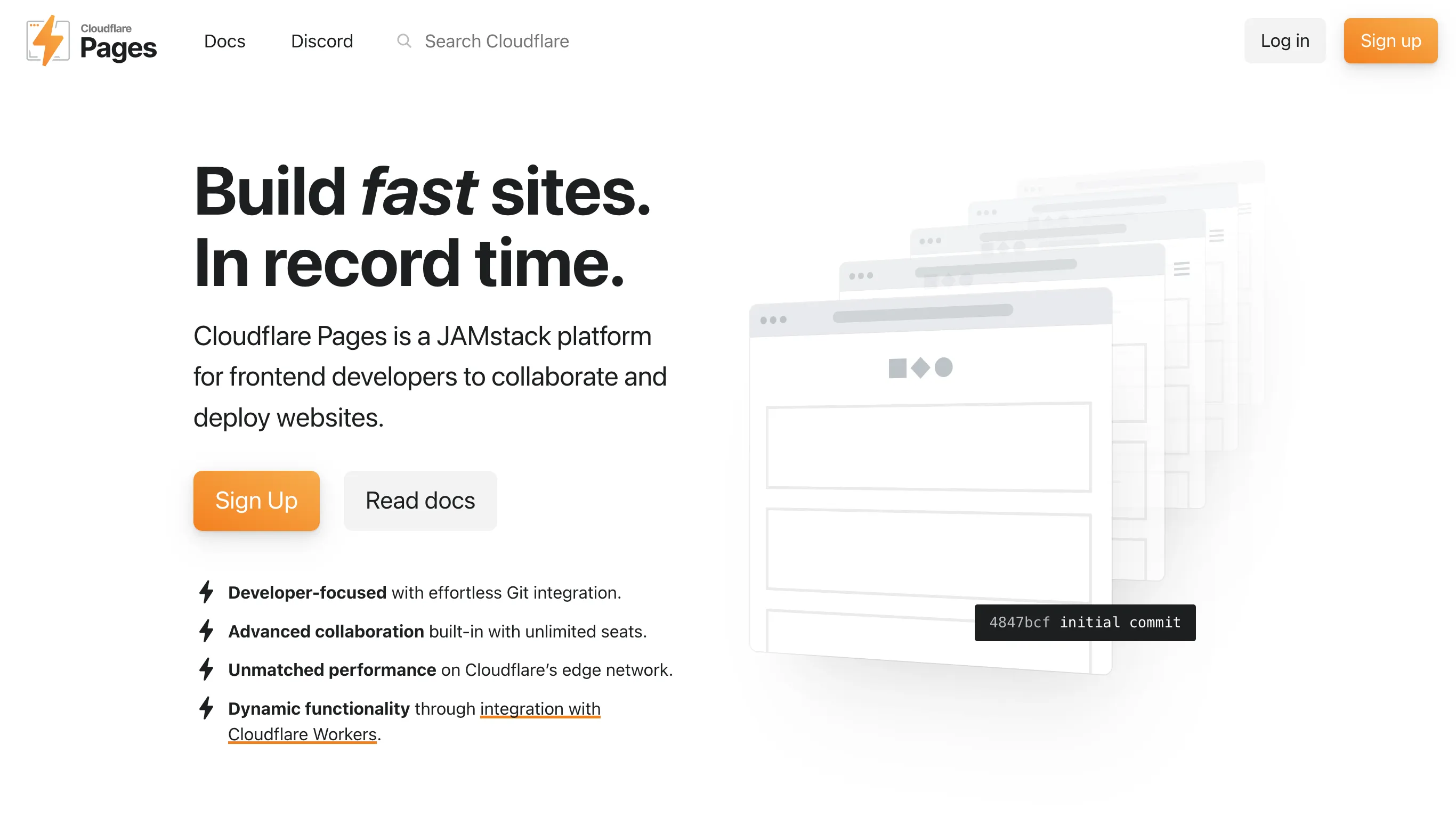 Скриншот главной страницы платформы Cloudflare Pages