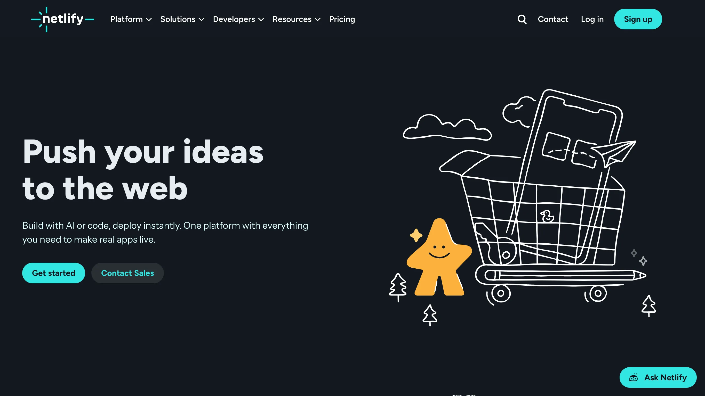 Скриншот главной страницы платформы Netlify